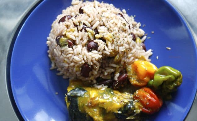 Rice and Peas with Coconut Curry Mackerel