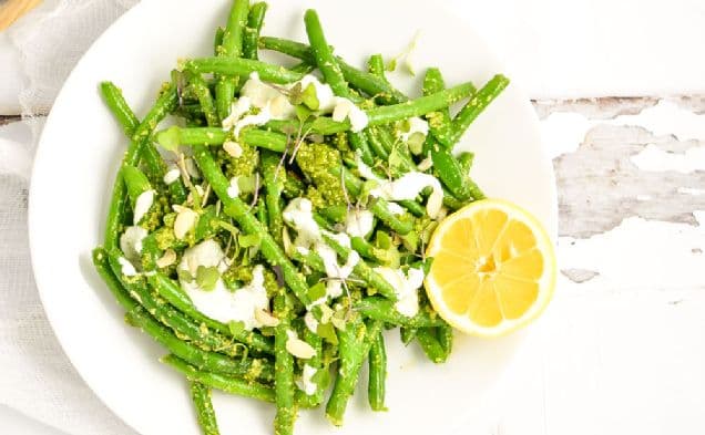 Snap Pea and Green Bean Salad with Arugula Pesto